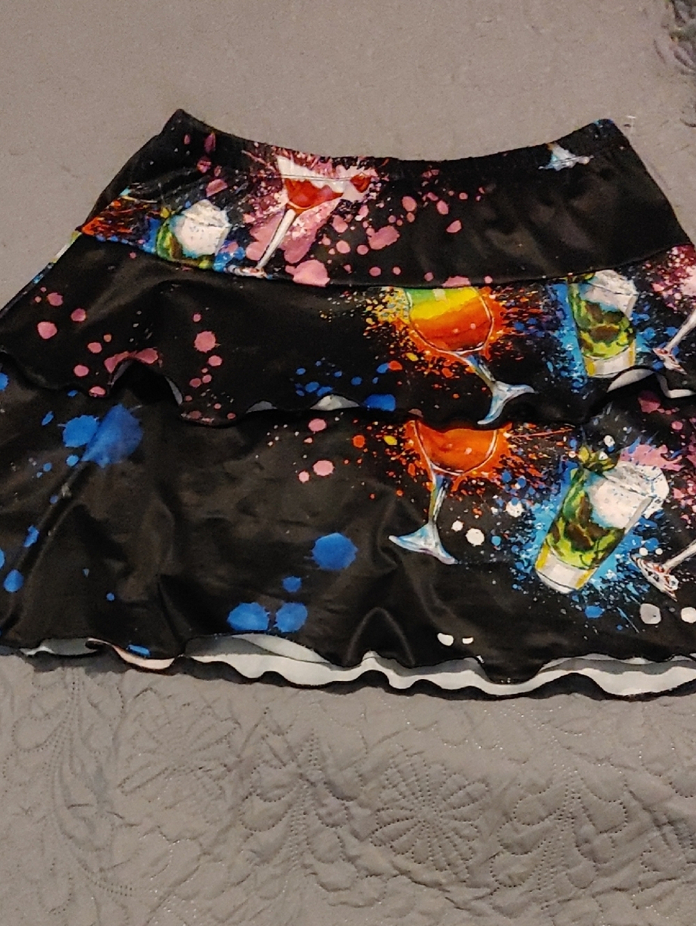 Gitane Black Print Ruffled Skort Sz MED